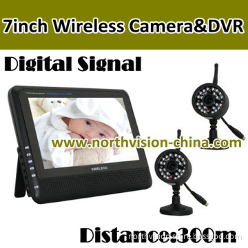 Wireless DVR System with 7 Inch Monitor, 2 PCS Outdoor Camera, Digital Signal, Distance 300m, Support SD Card (NC-890S-2)